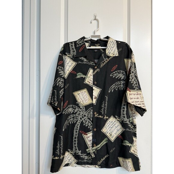 Tommy Bahama Men’s Silk Camp Shirt LG Black Paradise‎ Isle Marlin Club Vacation - Picture 1 of 6